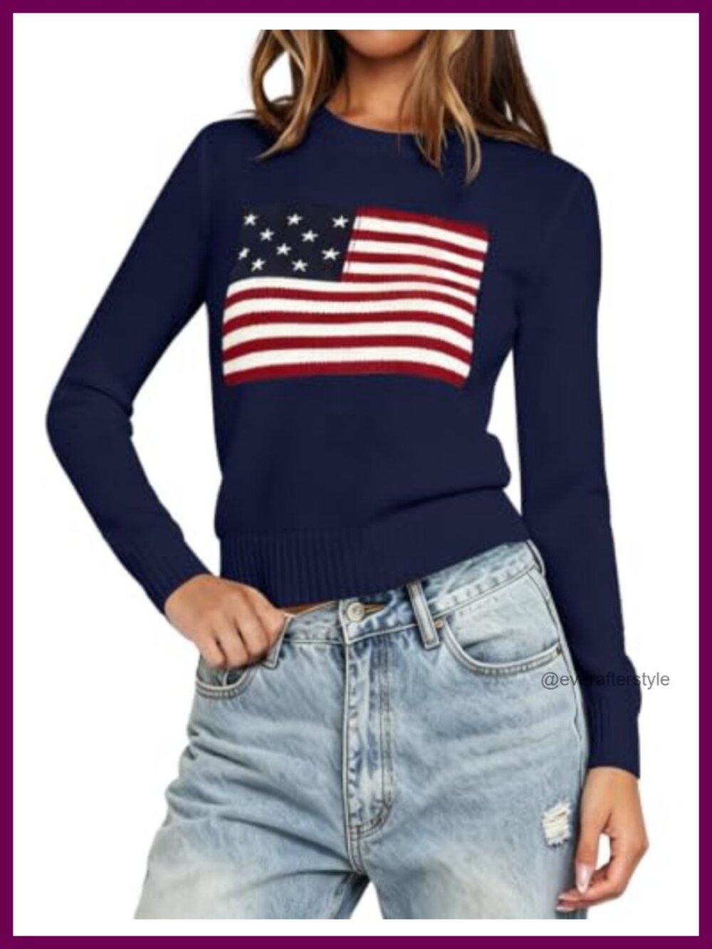 Crop American Flag Sweatshirt Long Sleeve Crewneck for Women